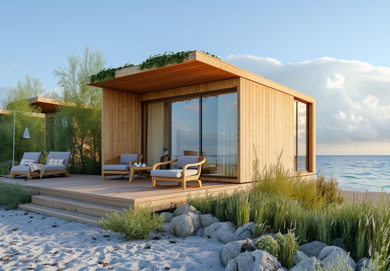 Litet hus vid stranden